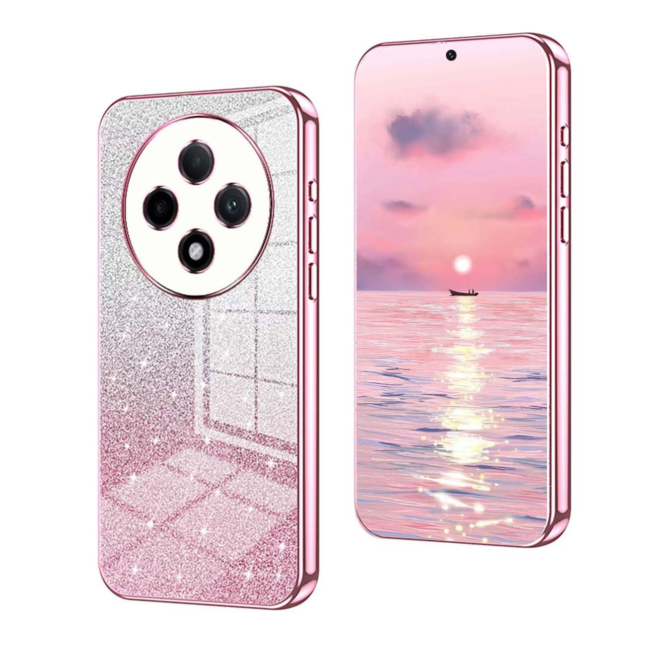 YUECXIN Case for Oppo Reno 12F 4G/Oppo Reno 12 FS 5G (Reno12 F 5G), Gradient Bling Shiny Cardstock Sparkle Design Soft TPU Silicone Cover, Ultra Thin Premium Shockproof Plating Edge Case, Pink