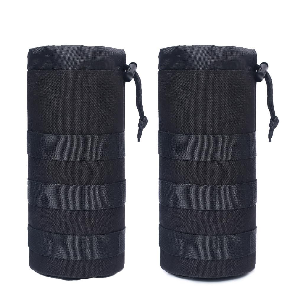 VPB 2pcs Molle Water Bottle Holder,Sports Molle Water Bottle Pouch,1000D Nylon Water Bottle Carrier Bag With Drawstring Top Mesh Bottom Practical Molle Cup Holder for Outdoor Camping