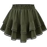 Timormode Flowy Shorts for Women Boho Ruffle Skorts High Waist Casual Tiered Mini Skirt Lace Summer Golf Tennis Skorts