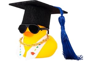 wonuu Graduation Stole Rubber Ducks, Dashboard Decorations Duck for Car Ornament Accessories with Hat Sunglasses Sash Chain (Dark Blue)