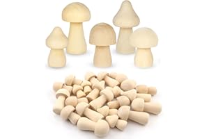 GBIVBE 40 Pieces Unfinished Wooden Mushroom, 5 Sizes of Natural Mini Wood Mushrooms for Arts and Crafts Projects Decoration, DIY Paint Color