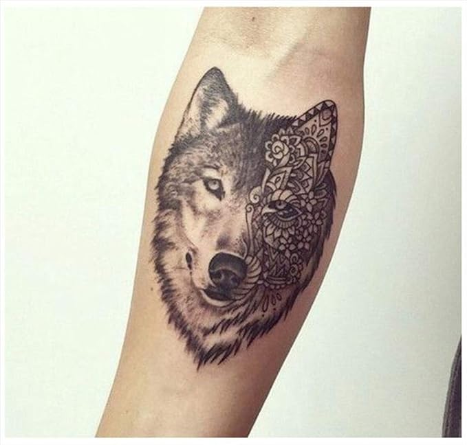 Tatouages Temporaire Animal Loup Double Face Pour Homme Et Femme Tatouage Ephemere Avant Bras Jambe Mollet Bras Nuque 10 5 X 6 Cm Amazon Fr Beaute Et Parfum