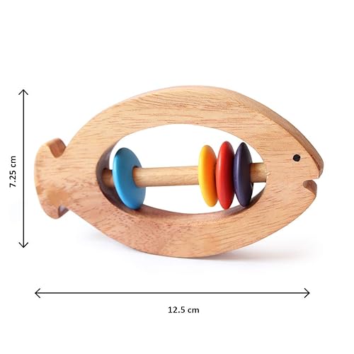 Shumee Wooden Fish Rattle Rings and Teethers for Infants Sensory