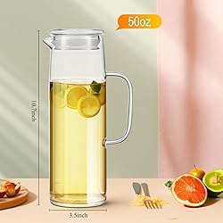 Hsei 2 Sets Glass Pitcher with Lid, 50 oz / 1500 ml