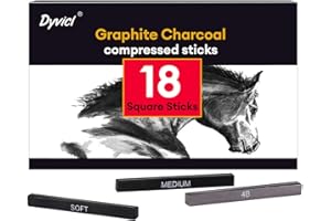 Dyvicl Compressed Graphite Charcoal Sticks, Black White Charcoal for Drawing, Sketching, Shading, Blending, Pack of 18 Charcoal Drawing Set for Beginners, Artists