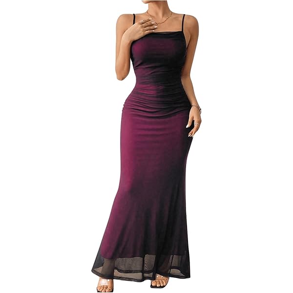 Amazon.com: CIDER Summer Maxi Dress Wedding Guest Cowl Neck Glitter Ruffle  Hem Bodycon Party Slim Formal Sleeveless Dress Blue : Clothing, Shoes &  Jewelry