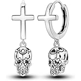 Hapour Punk Halloween Earrings for Women 925 Sterling Silver Spooky Skull Skeleton Cross Dangle Earrings for Women, Scary Halloween Party Drop Earrings for Halloween Accessories
