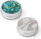Hion Pill Box 3 Compartments Portable Metal Organizer with Mirror 2PCS