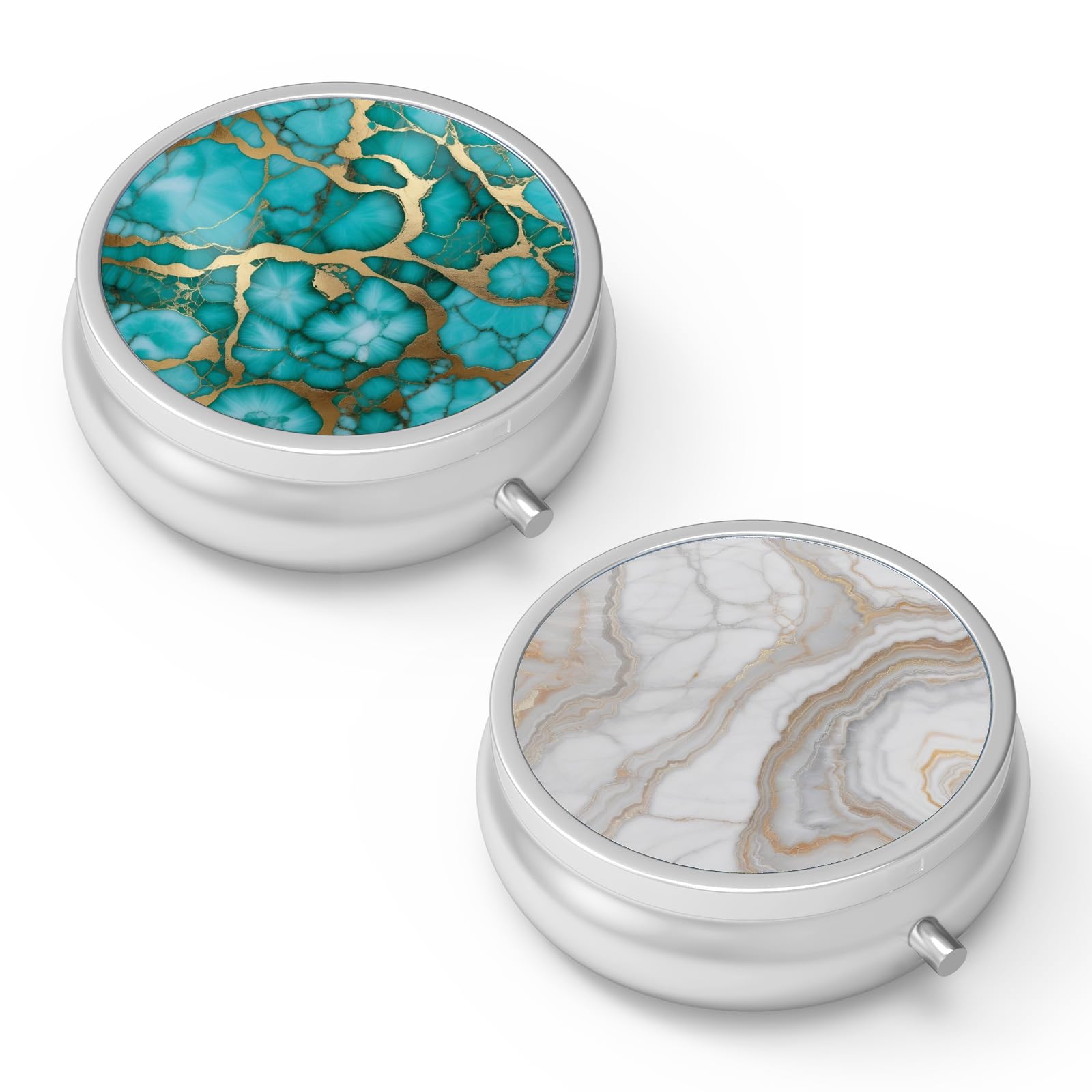 Pill Box 3 Compartment Medicine Pill Case,Portable for Pocket or Purse Pill Box Decorative Metal Medicine Vitamin Organizer Unique Gift(2PCS)…