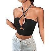 SOLY HUX Women's Criss Cross Halter Crop Tops Sleeveless Slim Fit Camisole Music Festival Rave Outfits
