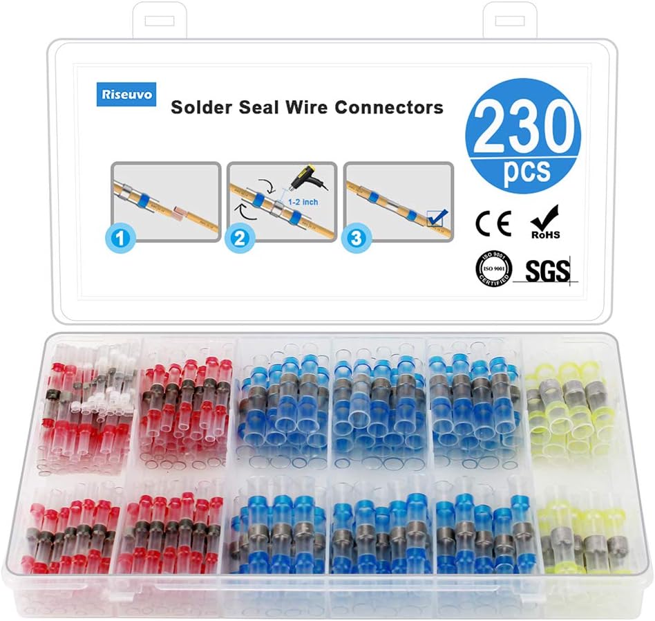 230pcs Solder Seal Wire Connector - Heat Shrink Butt Connectors, Waterproof Insulated Electrical Butt Terminals, Wire Splice for Automotive Marine Boat Truck Trailer Wiring by Riseuvo