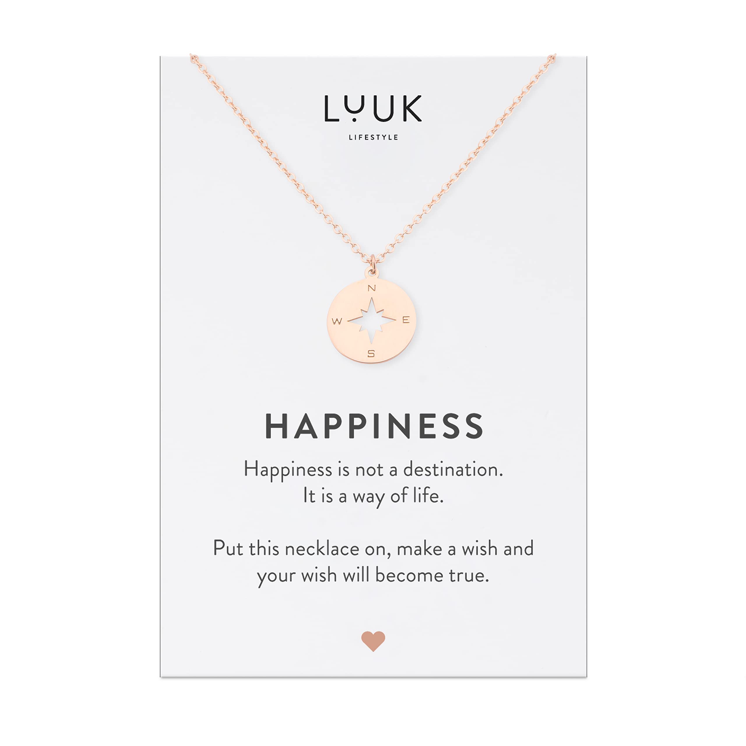 LUUK LIFESTYLE Stainless Steel Pendant Necklace for Women Waterproof Adjustable 50cm Chain Modern Necklace Gift for Her Rose Gold Compass