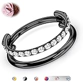 BodyBonita G23 Titanium Cartilage Earring Hoop Stacked Clicker 16G CZ Double/Triple Septum Rings Conch Piercing Jewelry Tragus Daith Helix Nose Rings Hoops for Women Silver/Gold Plated 8mm 10mm 12mm