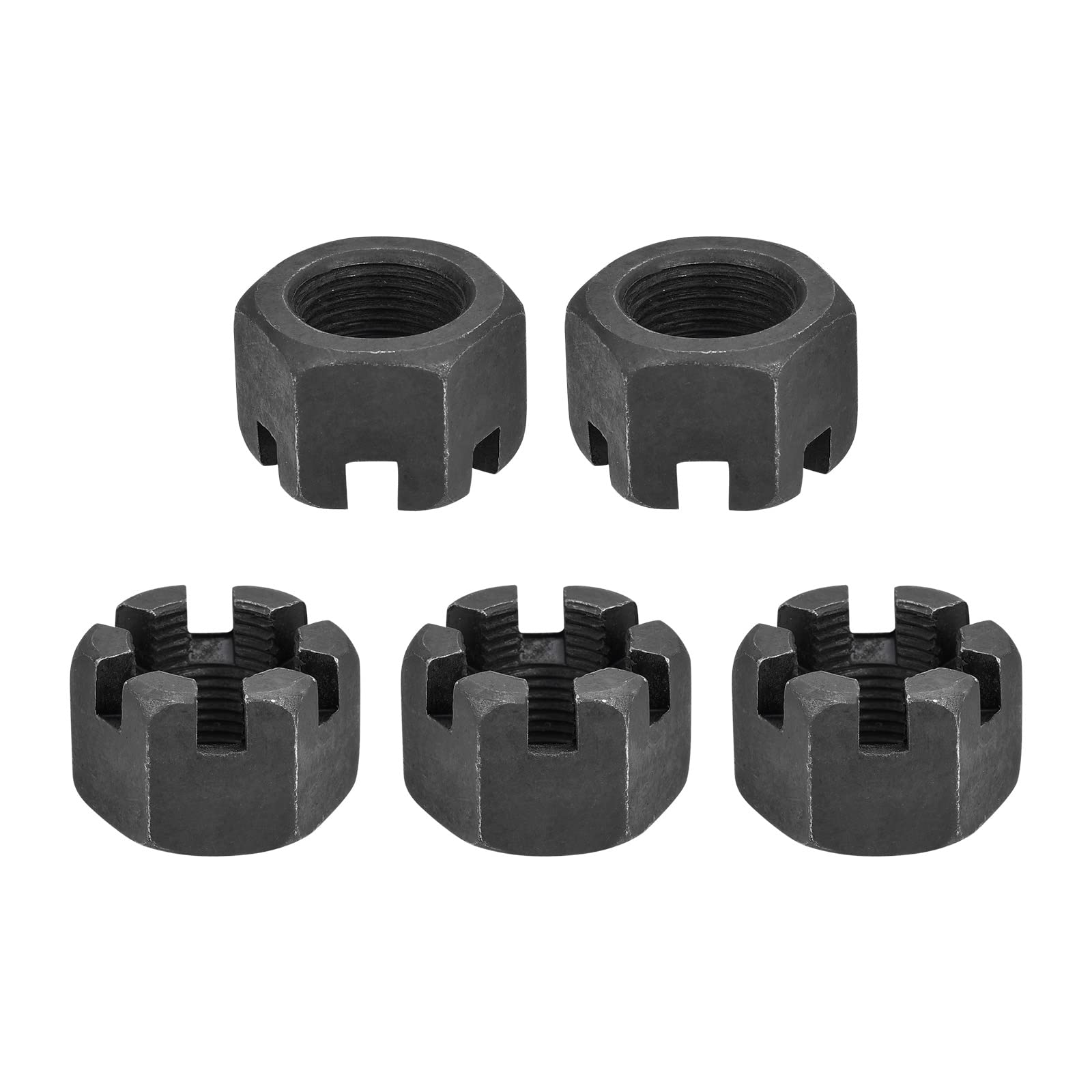 DTGN M20x1.5mm(DxP) Hex Slotted Nuts - 5Pack - Good for Machinery Repairing - Carbon Steel Blackened Hexagon Nuts - Black