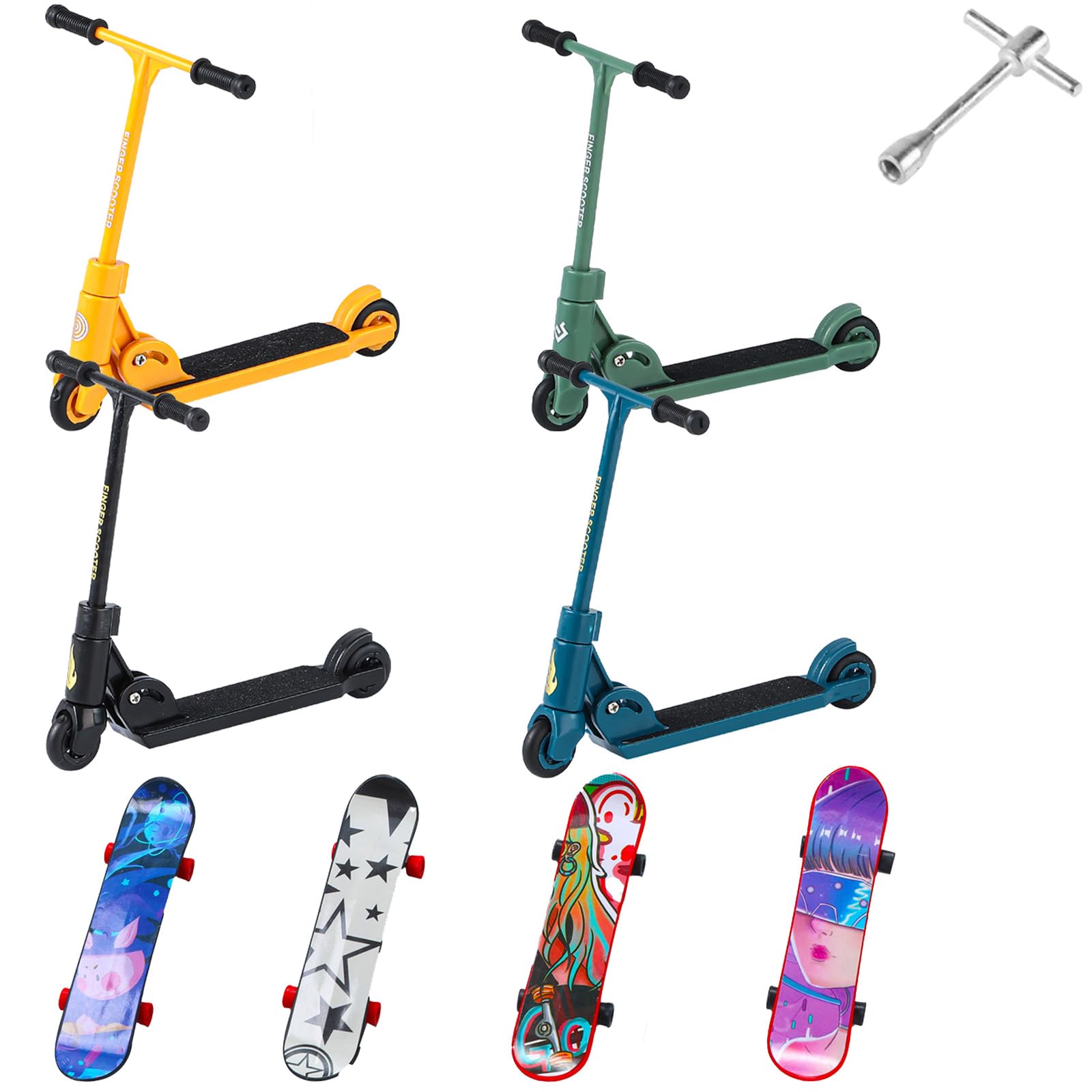 GETFACAI 8 PCS Finger Scooter, Finger Toy Set, Interactive Finger Skateboards, Mini Skateboards for Kids Finger, Cute T Head Scooter Set for Finger Sport Toy, Fingerboard for Park, Party Favors