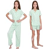 US Angels Girls Ultra Soft Button Down Pajamas, 3 Piece Pajama Set, pjs for teen girl, Size 7-16