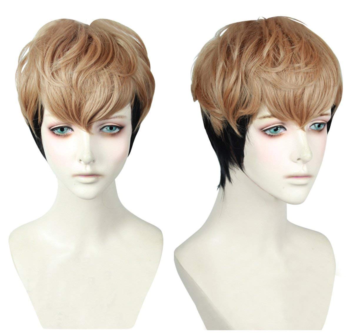 Topcosplay Short Brown Mixed Black Wig for Halloween Cosplay Costumes (Brown mixed Black)