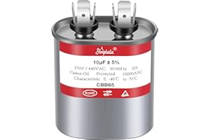 AMPTATA AC Capacitor, 10uf CBB65 Capacitor for AC/HVAC/Air Conditioner/Pool Pump/Condenser Fan Run Motor Start, 10MFD CBB65 370VAC 440VAC 450VAC 50/60Hz Carrier