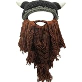 YEKEYI Viking Beard Beanie Horn Hat Winter Warm Mask Knitted Wool Funny Skull Cap