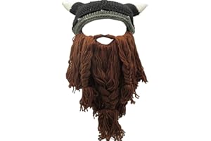 YEKEYI Viking Beard Beanie Horn Hat Winter Warm Mask Knitted Wool Funny Skull Cap