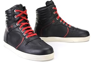 Milwaukee Leather MBM9102 Men's Black Leather with Red Shoe Lace Reinforced Street Riding Shoes w/Ankle Support