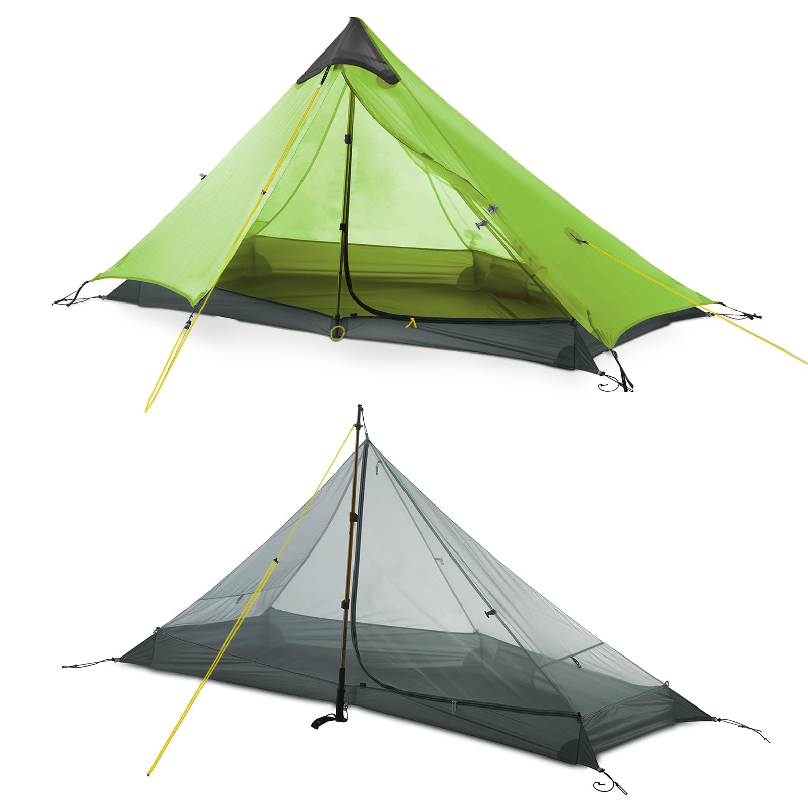 MIER Lanshan Ultralight Tent 3-Season Backpacking Tent for 1-Person or 2-Person Camping, Trekking, Kayaking, Climbing, Hiking, Green, 1-Person