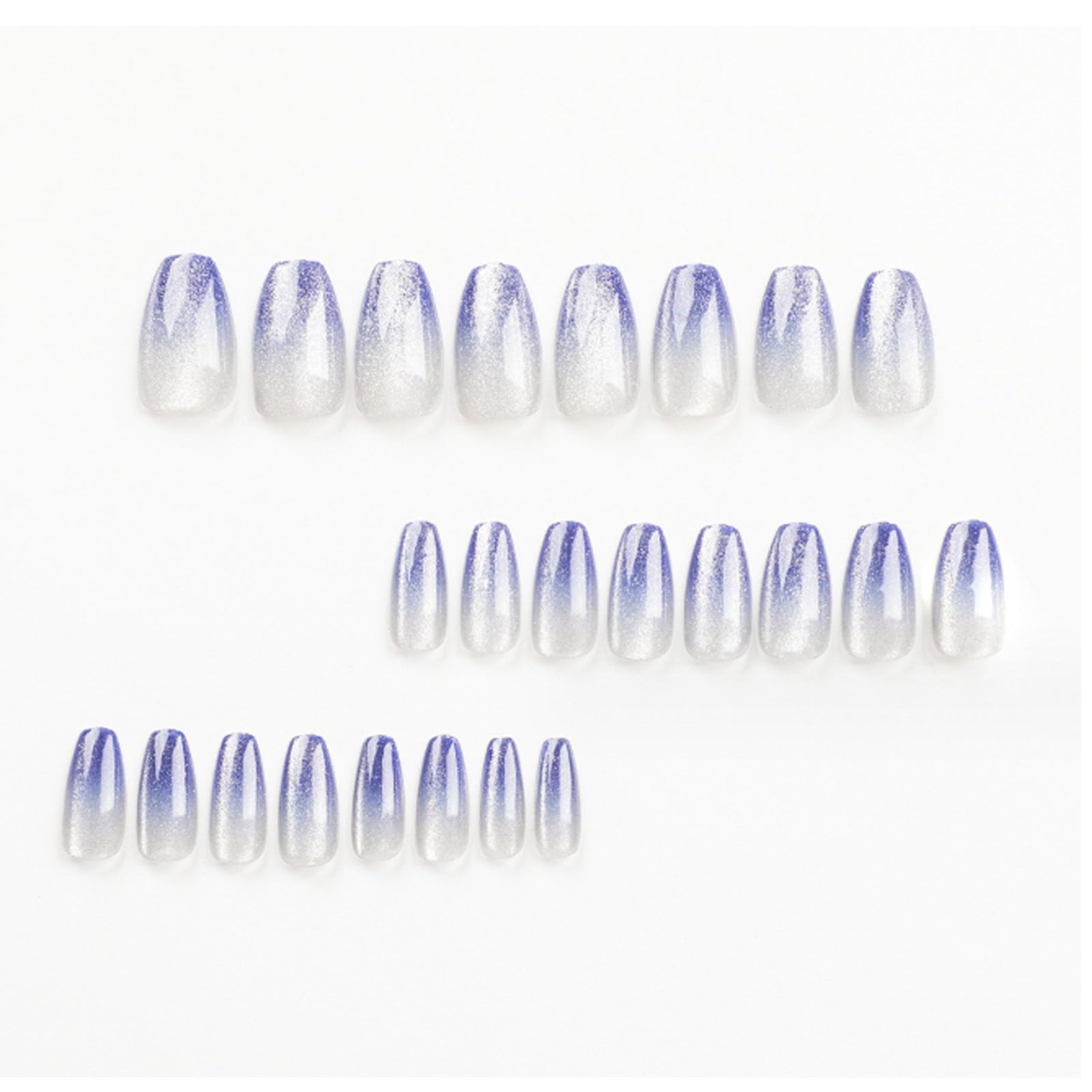 Hkanlre Bling Coffin Press on Nails Fake Nails Tips Full Cover Medium False Gradient Nails for Women and Girls 24PCS (Blue gradient bling) - Image 2