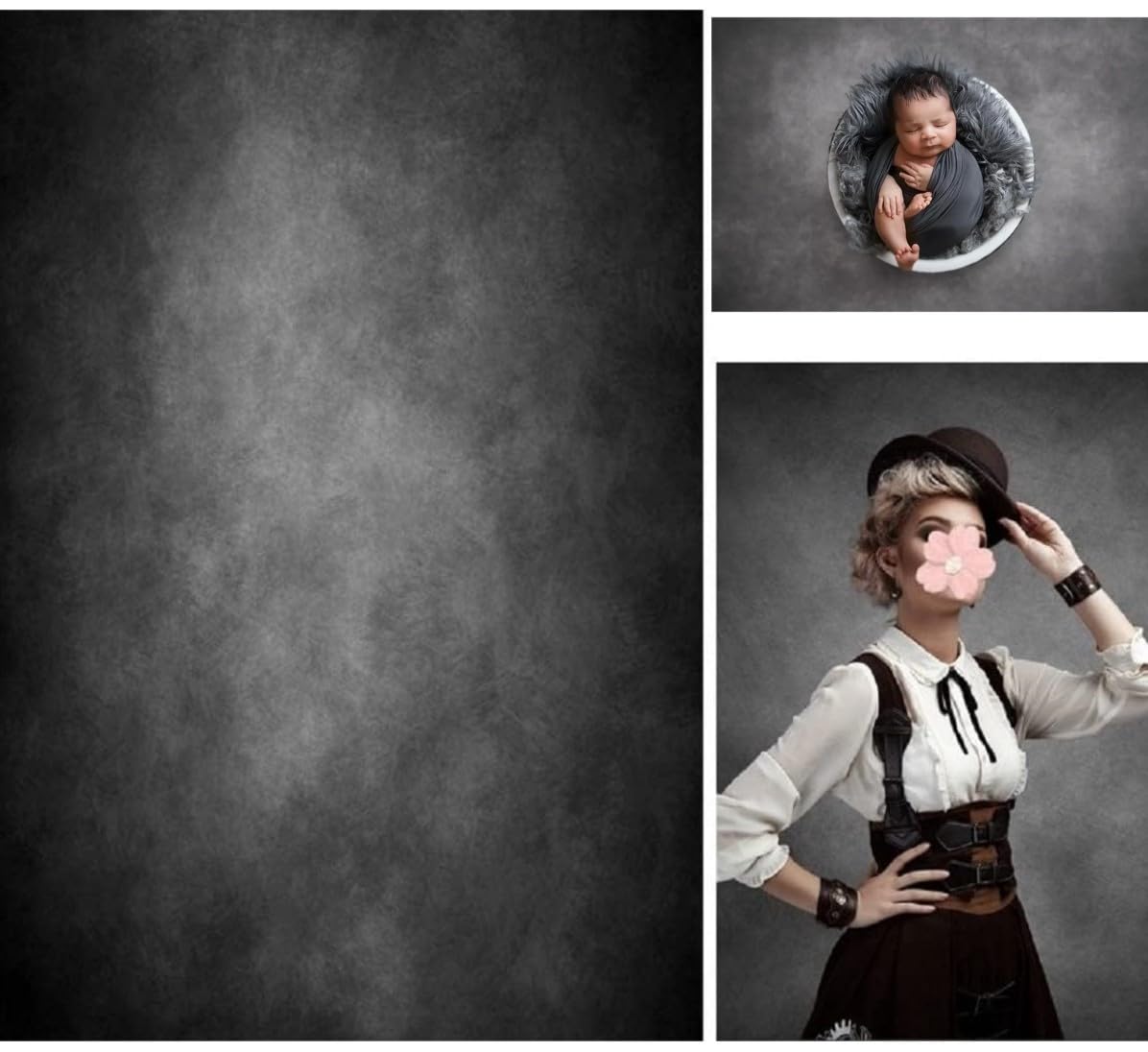 WaW Charcoal Gray Photography Background Grunge Wall, Abstract Texture Vintage Portrait Photo Backdrop, Studio Video Shoot 1.5x2.2m — image 1