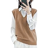 Ailaile Women's V-Neck Knit Sweater Vest 100% Merino Wool Lightweight Sleeveless Pullover Basic Vest Short Tops