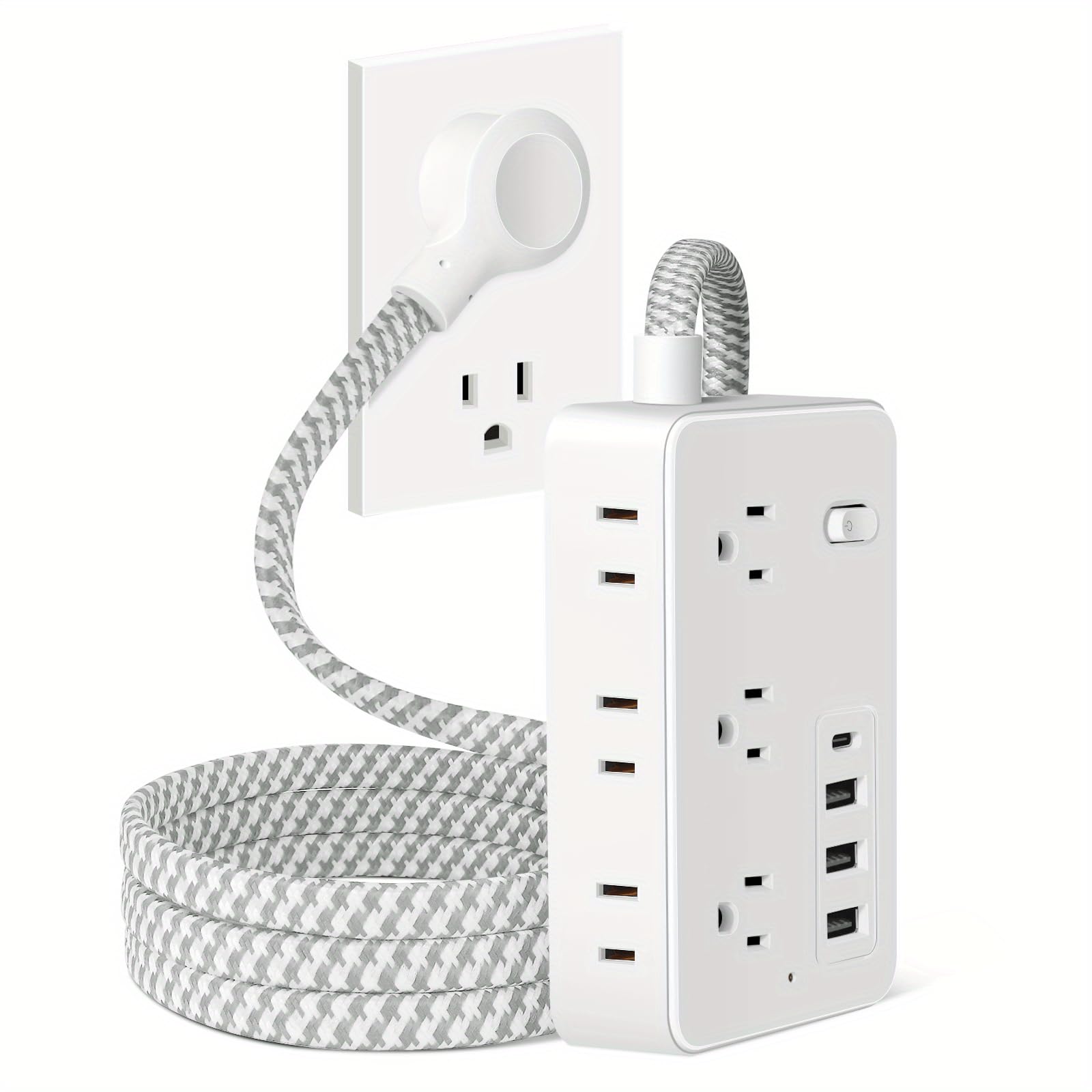 Multi-Device Charging Station, 6-Outlet Surge Protector with 4 USB Ports, Braided Extension Cord, Compact Power Strip for College Dorm Room, Home Office, and Travel Accessories (5, Feet)