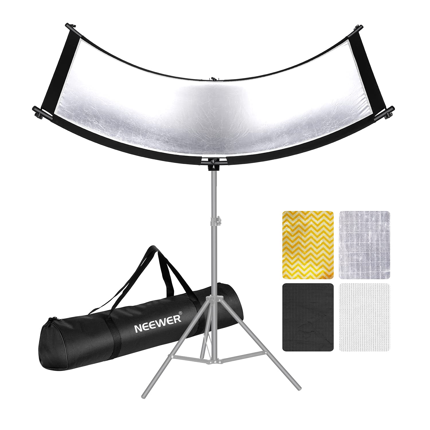 Neewer Clamshell Light Reflector Diffuser with Carry Bag, 100 x 45 cm Photography Curved Lighting Reflector for Photography in Photo Studio, Black/White/Gold/Silver (Stand Not Included)