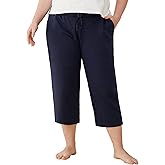 Weintee Women's Plus Size Cotton Capris with Pockets