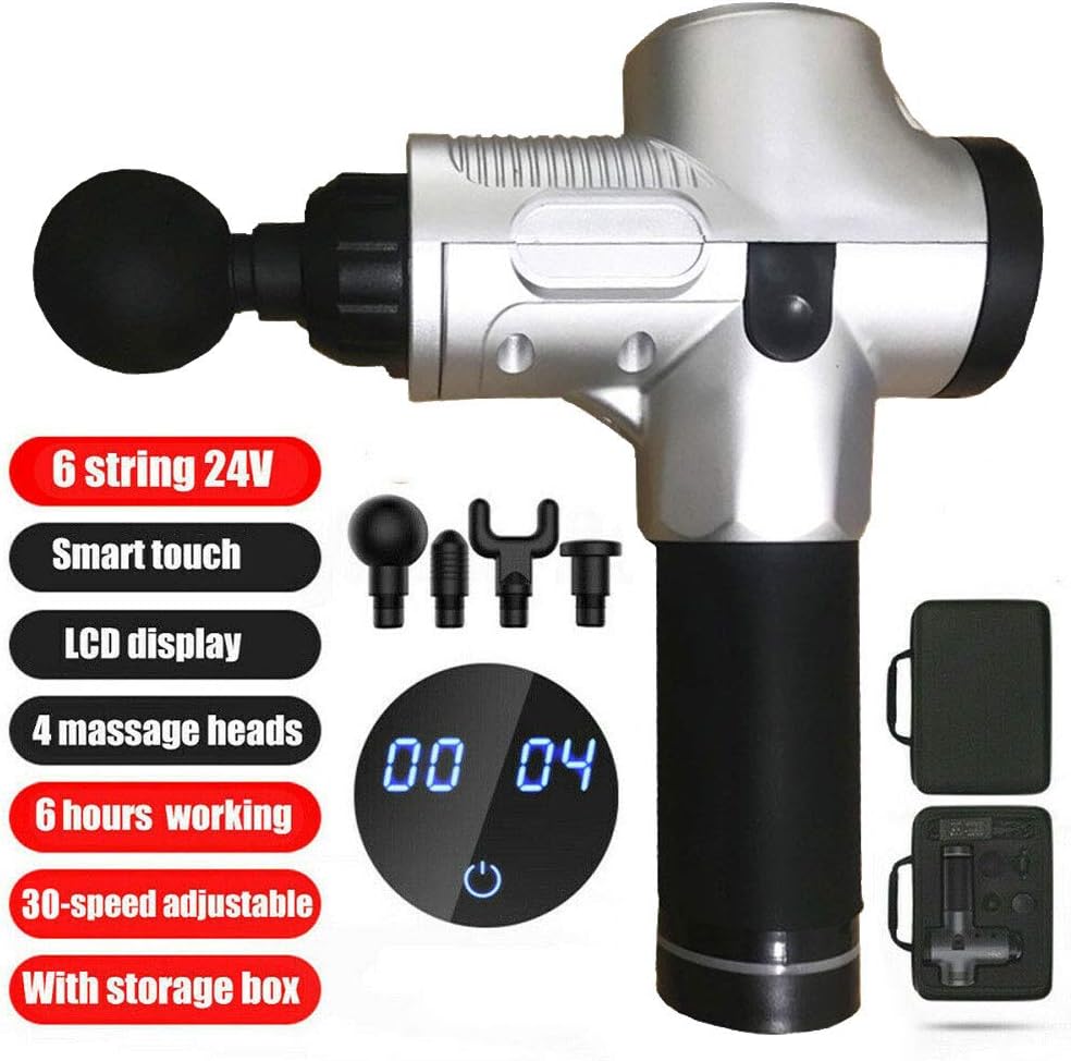 Massage Gun, Handheld Massage Device with 30 Files Adjustable 4 Massage Heads, Portable Quiet Massage Gun with LCD Display, Deep Tissue Muscle Massage Tension Relief