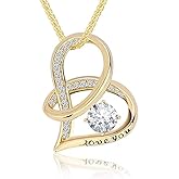Fydesta Enduring Hearts Purple Zircon Necklace for Women - 14K Gold Plated Copper Infinity Pendant, Dainty Everyday Jewelry