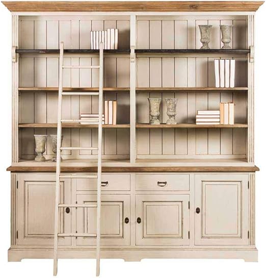 Pharao24 Buchschrank in Creme Weiß Teakholz furniert