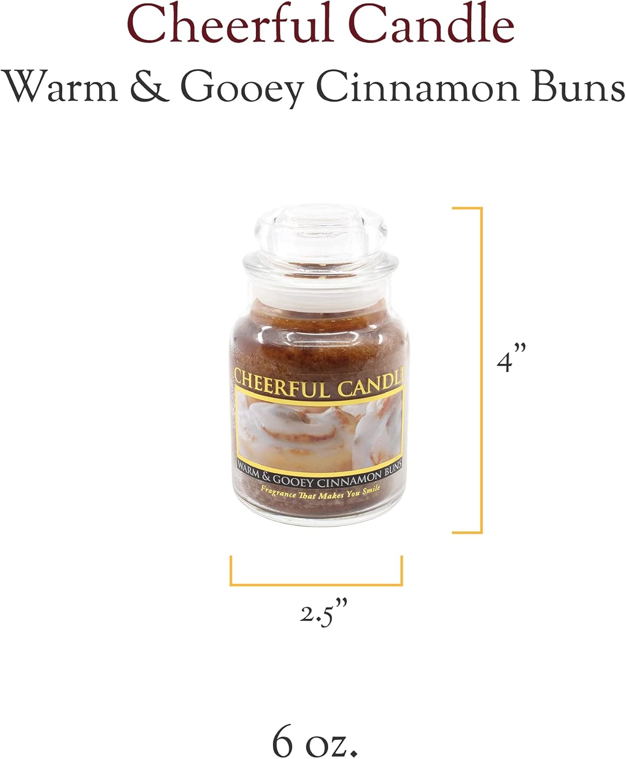 A Cheerful Giver - Warm & Gooey Cinnamon Buns Scented Glass Jar Candle (6 oz) with Lid & True to Life Fragrance Made in USA: Home & Kitchen
