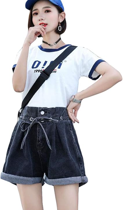 Amazon Gergeousショートパンツ レディース ゆったり 短パン デニム ロールアップ ファッション ショーパン ハイウェスト おしゃれ ホットパンツ ワイド 可愛い 夏 ショートパンツ 通販