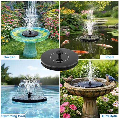 FYDGTPI Solar Fountain, Floating Solar Water Pump with 6 Nozzles & 4 Fixed Pipes, Solar Fountain for Bird Bath, Garden, Pond, Pool