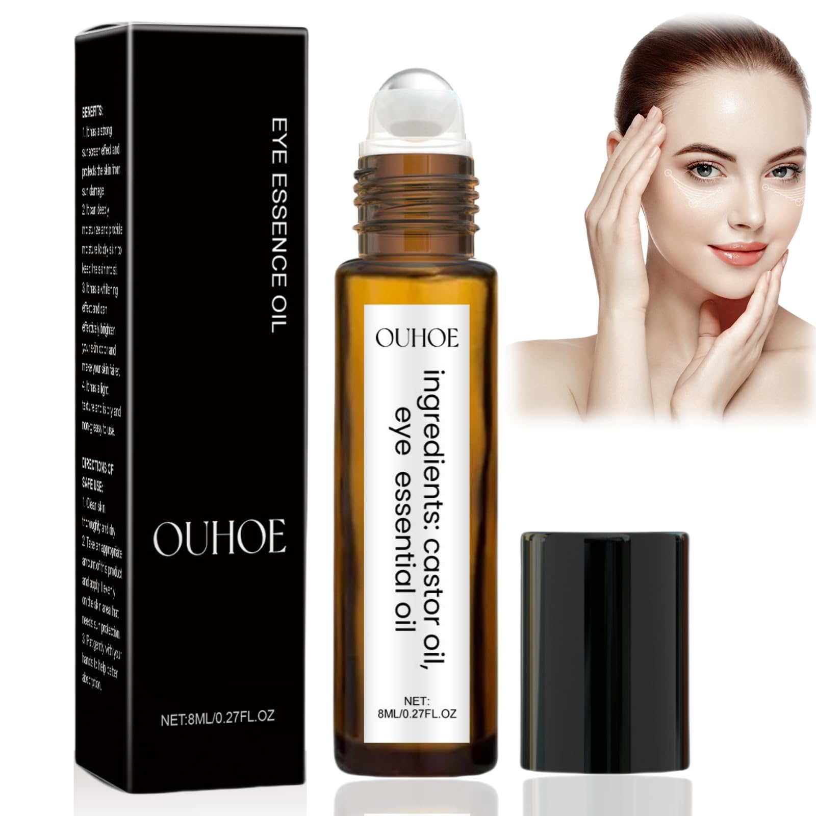 Rollerball Castor Oil,Castor Oil and Frankin-cense Eye Roller,Eye Cream for Dark Circles and Puffy Eyes,Eye Rollerball for Eyes,Eye Cream Anti Aging,Anti Wrinkle Eye Care Products,Eyebag Remover