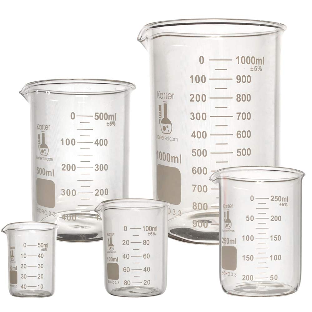 Glass Low Form Beaker Set Borosilicate 3 3 Glass 5 Sizes 50 100 250 500 And 1l Karter Scientific 213a3 Case Of 8 Amazon In Industrial Scientific