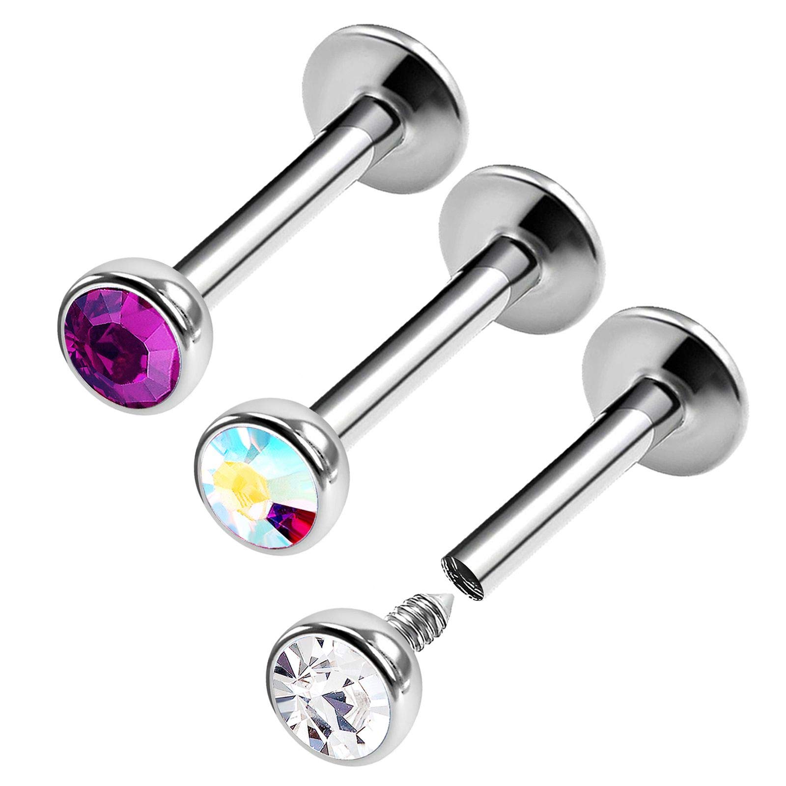 3pcs 16-5 Gauge 16-5/16-8mm 3mm Crystal Jellyfish Lip Piercing Jewelry Choice of Amethyst Crystal Stainless Steel Sapphire Alloy Steel, Amethyst Crystal Stainless Steel Sapphire Alloy Steel Peridot