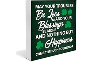 DUMYUM St. Patricks Day Decor May Your Troubles Be Less and Your Blessings Be More Wooden Sign Home Decor for Desk Table Shelf 5 x 5 Inches, Irish Blessings Decorations