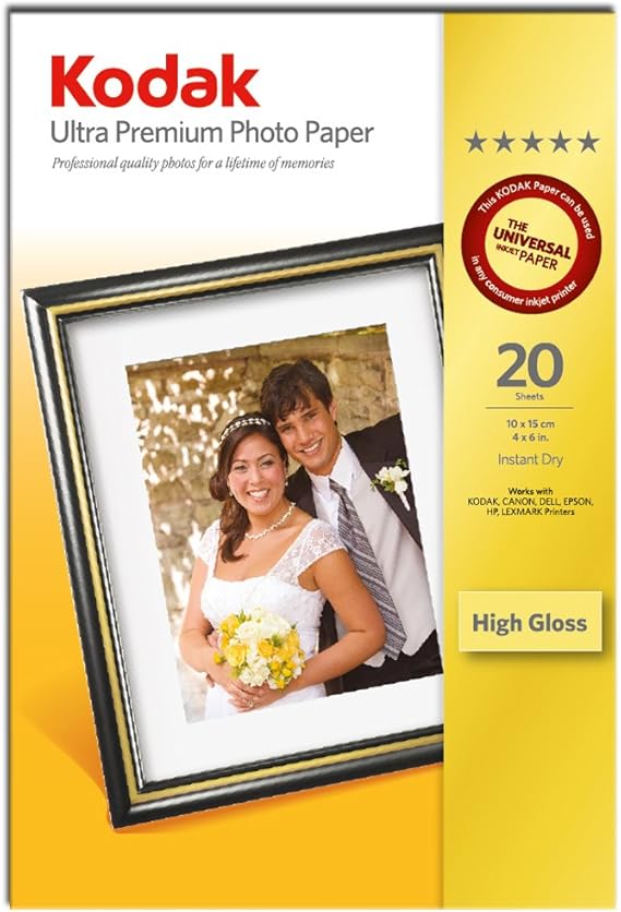 Kodak Ultra Photo Inkjet Paper, 10x15, (6" x 4") 20 Sheets Amazon.co