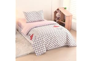 ZZRSSSLC 100% Cotton Cute Princess Crib Bedding Set - 3 Pieces Girl and Red Heart Printed Pattern Duvet Bedding Sets Includes Fitted Sheet, Quilted Cover and Pillowcase