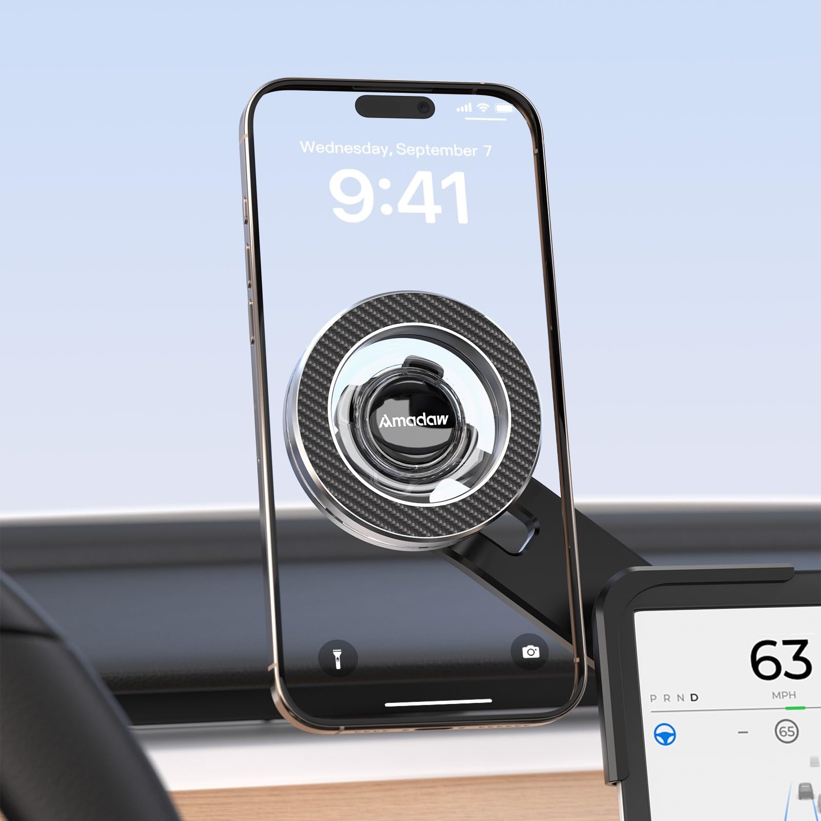 Photo 1 of AMADAW 2025 New Tesla Model Y Juniper Phone Mount for MagSafe, [Strongest Magnet, 3M Adhesive], Tesla Phone Holder for Model Y/3/X/S Screen, Model Y Accessories, Compatible with iPhone Series