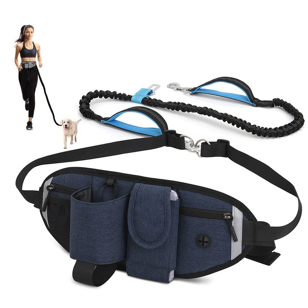 Clape Adjustable Dog Leash Waist Belt Multifunctional Jogging Fanny Pack Hands Free Dog Lead for Running Walking Training Hiking