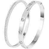 Camhanno Gold Bangle Bracelets for Women - 2PCS 18 K Gold Plated Stainless Steel Love Bangle Friendship Stack Bracelet Bangle for Her.