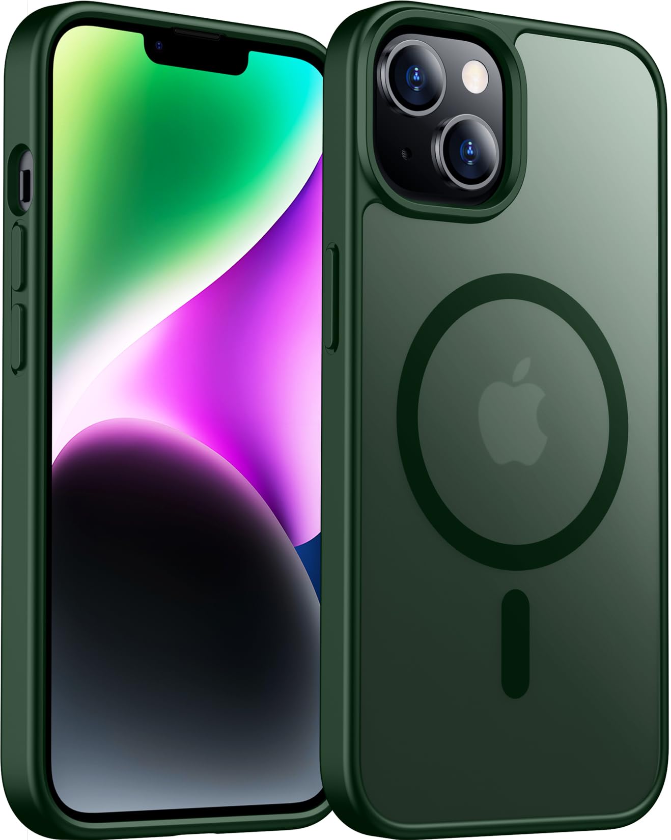 teloxy Magnetic for iPhone 13 Case/iPhone 14 Case,Shockproof Protective Durable Slim Translucent Matte Anti-Fingerprint Phone Case,Green