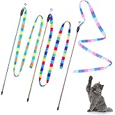 3 Pack Cat Wand Toy, Interactive Cat Rainbow Wand Toys, Interactive Cat Teaser Wand String, Rainbow Cat Teaser Wand String Pl