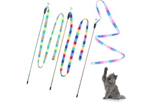 3 Pack Cat Wand Toy, Interactive Cat Rainbow Wand Toys, Interactive Cat Teaser Wand String, Rainbow Cat Teaser Wand String Pl